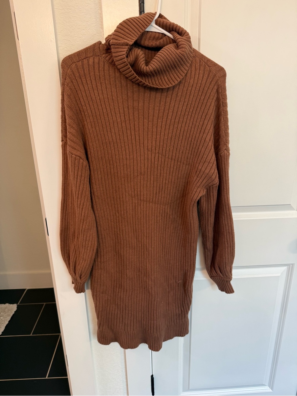 Amazon Brown Ribbed Turtleneck Sweater Dress